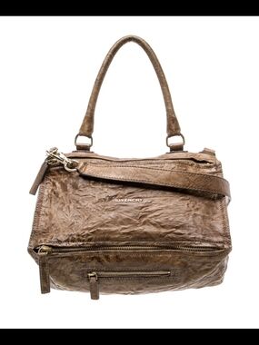 Givenchy Pandora Distressed Brown Leather Satchel with Top Handle